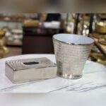 ست دوتایی سطل و جعبه دستمال کاغذی سیلور طرح خط دار
